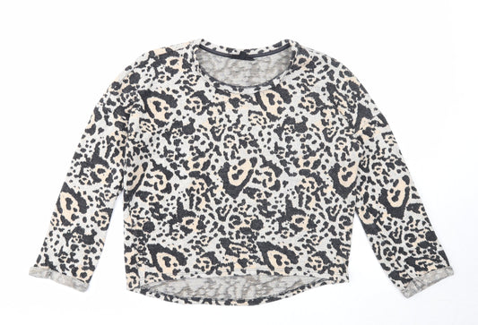 Topshop Womens Multicoloured Boat Neck Animal Print Cotton Pullover Jumper Size 8