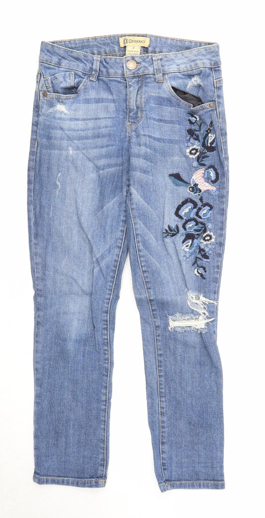 Democracy Womens Blue Cotton Straight Jeans Size 4 Regular Zip
