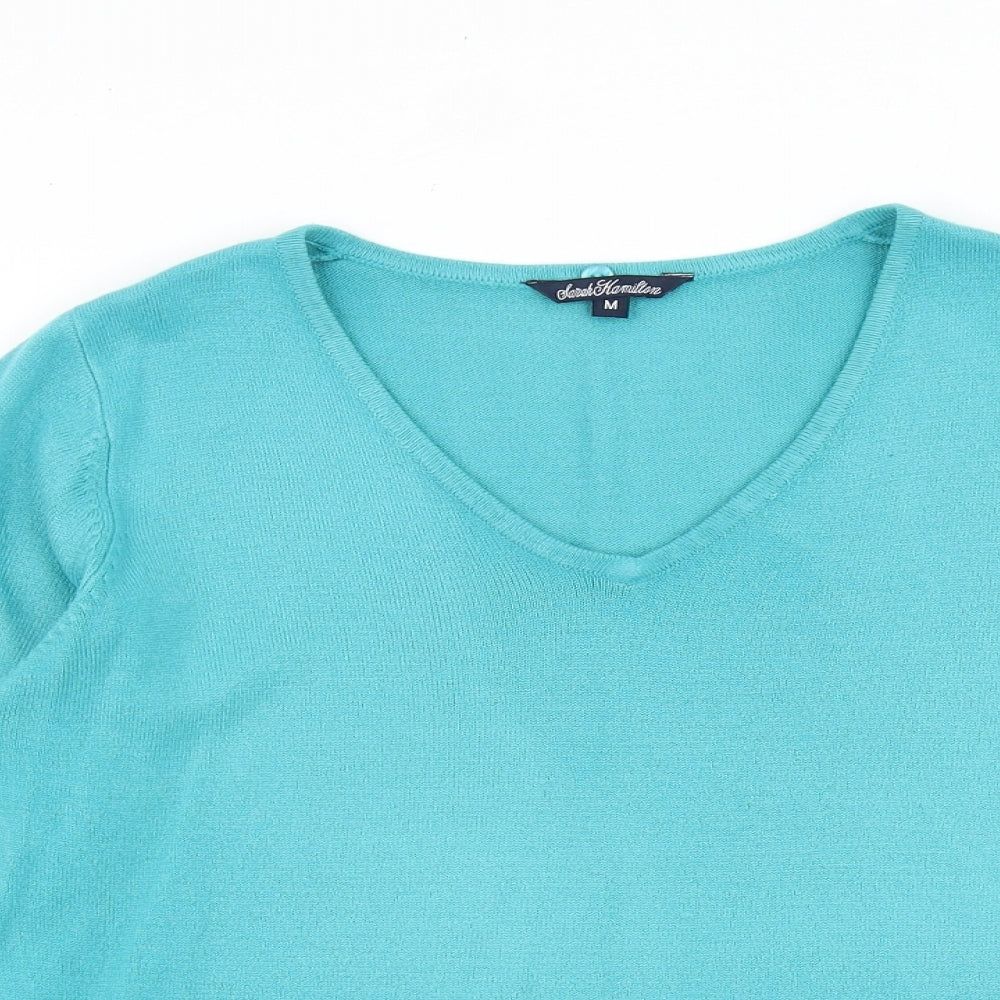 SARAH HAMILTON Womens Blue V-Neck Acrylic Pullover Jumper Size M