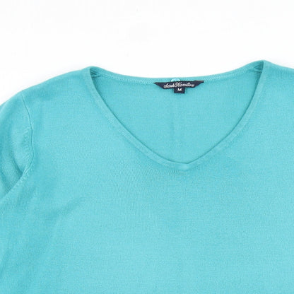 SARAH HAMILTON Womens Blue V-Neck Acrylic Pullover Jumper Size M