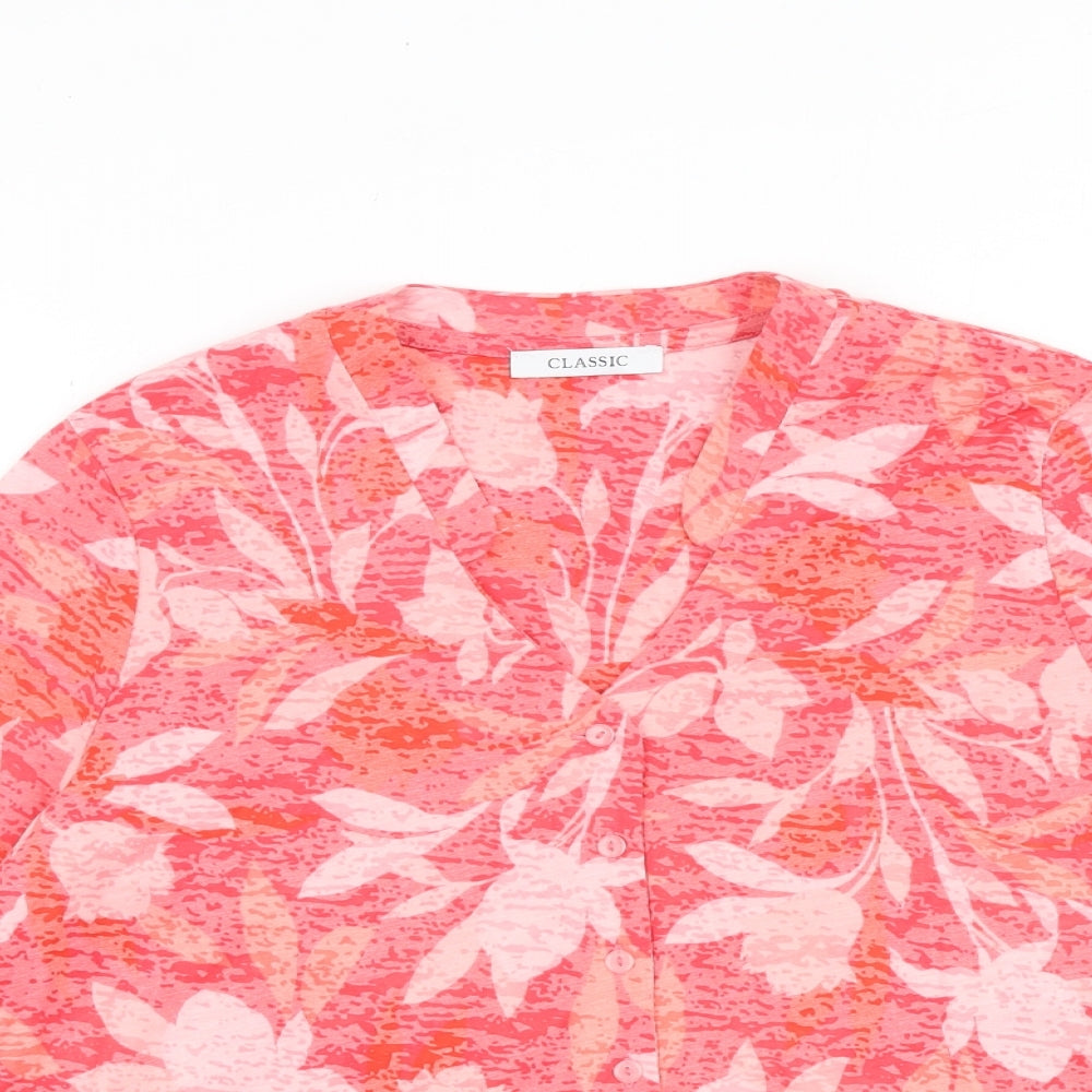 Marks and Spencer Womens Red Floral Polyester Basic Button-Up Size 12 V-Neck