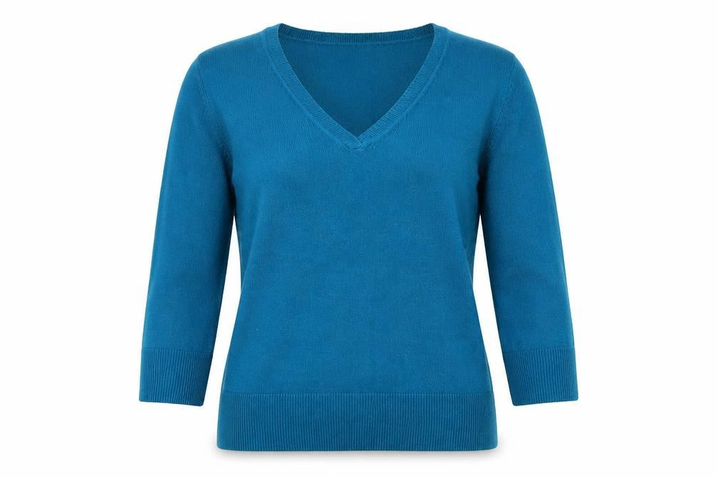 M&Co Womens Blue V-Neck Acrylic Pullover Jumper Size M