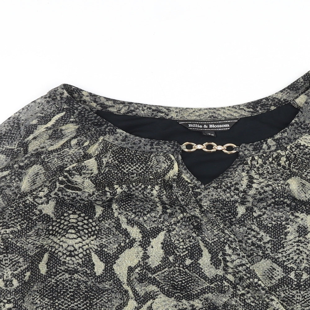 Dorothy Perkins Womens Black Animal Print Polyester Basic Blouse Size 12 V-Neck - Snakeskin Pattern