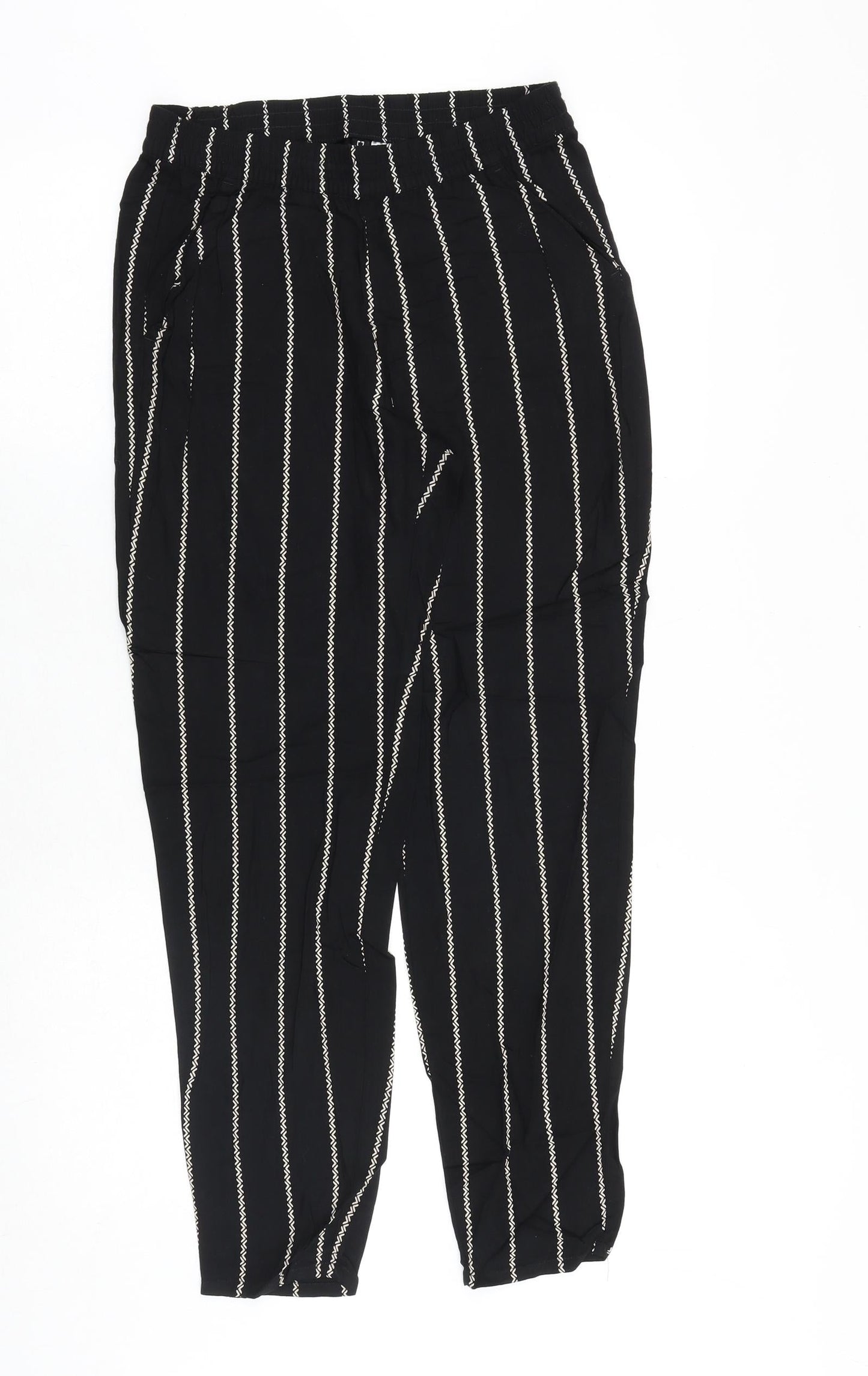 H&M Womens Black Striped Polyester Trousers Size 6 Regular