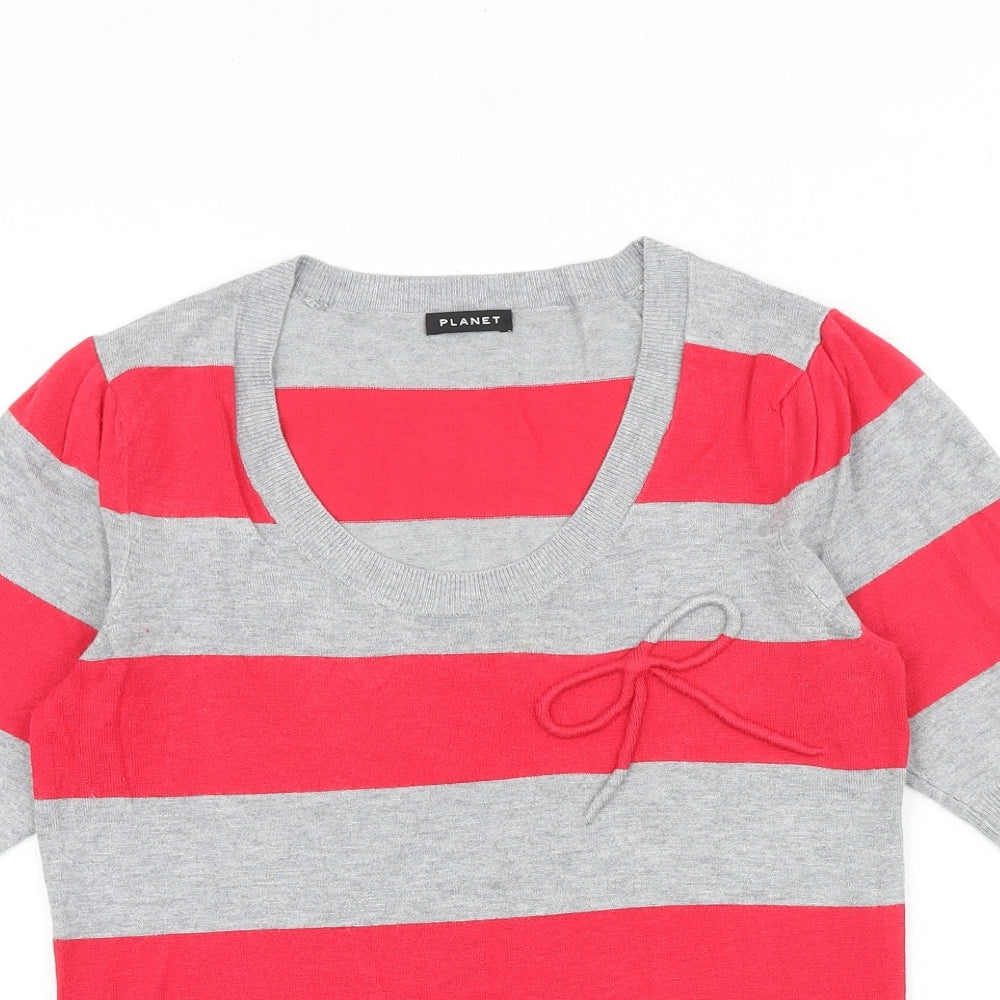Planet Womens Grey Scoop Neck Striped Nylon Pullover Jumper Size XS Pullover
