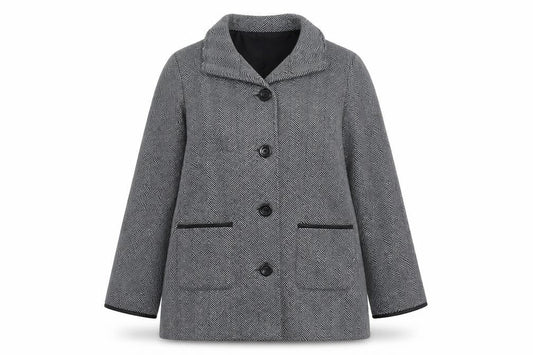 Anne De Lancy Womens Grey Herringbone Pea Coat Coat Size L Button