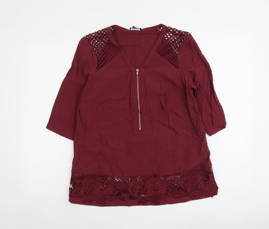 Warehouse Womens Red Viscose Basic Blouse Size 14 V-Neck