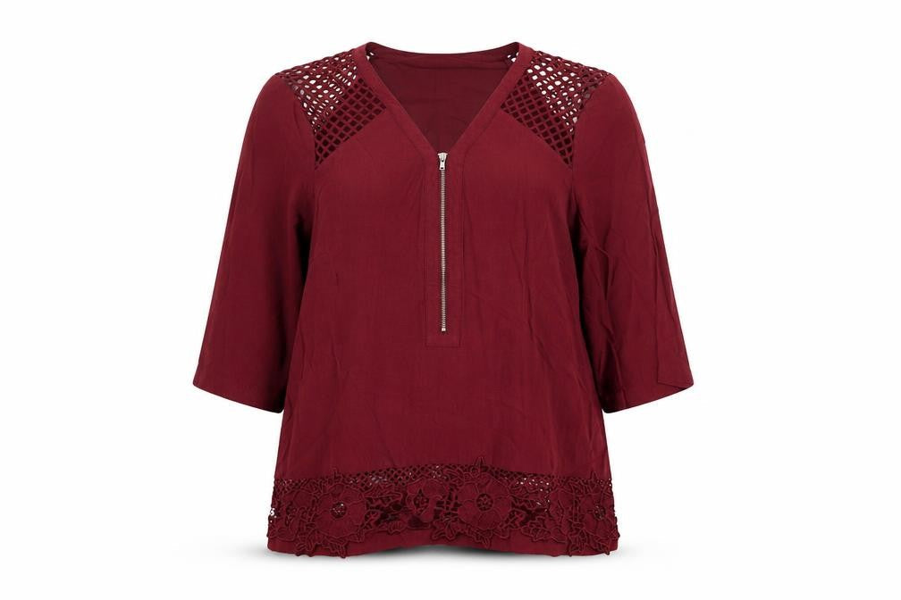 Warehouse Womens Red Viscose Basic Blouse Size 14 V-Neck