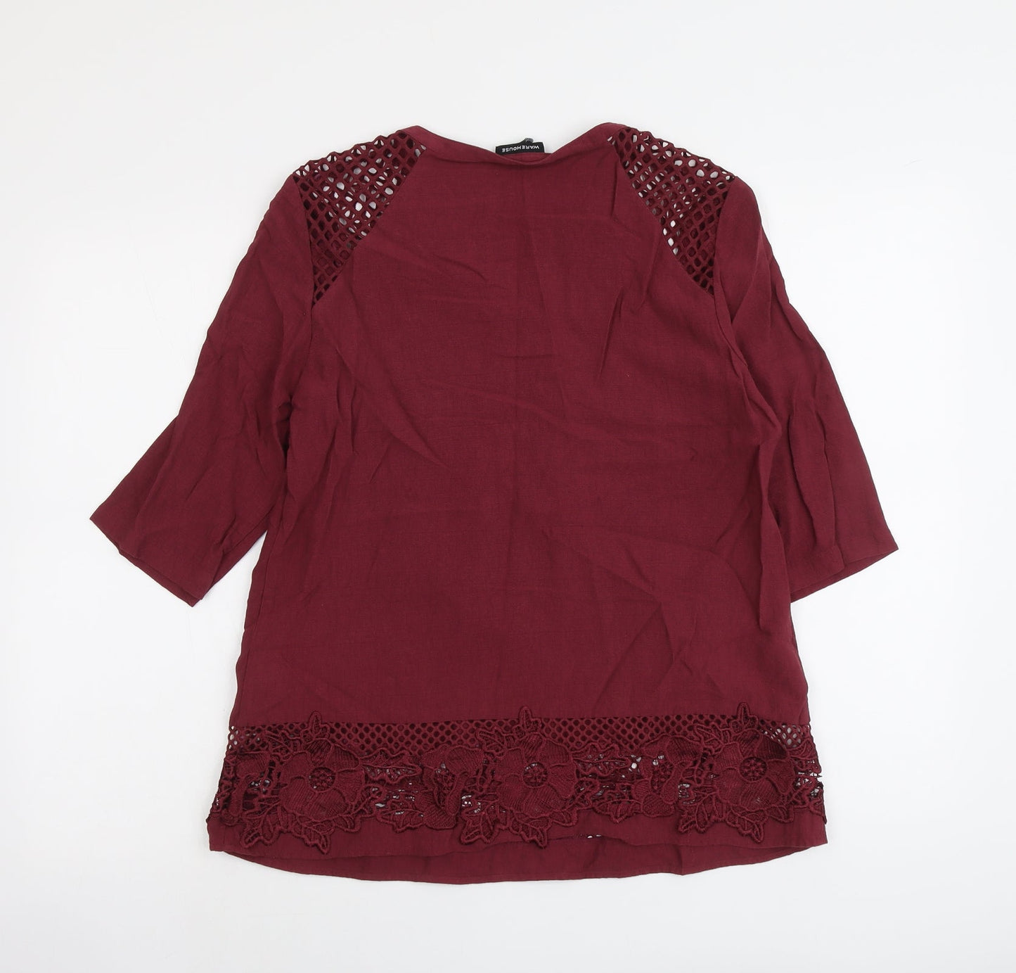 Warehouse Womens Red Viscose Basic Blouse Size 14 V-Neck