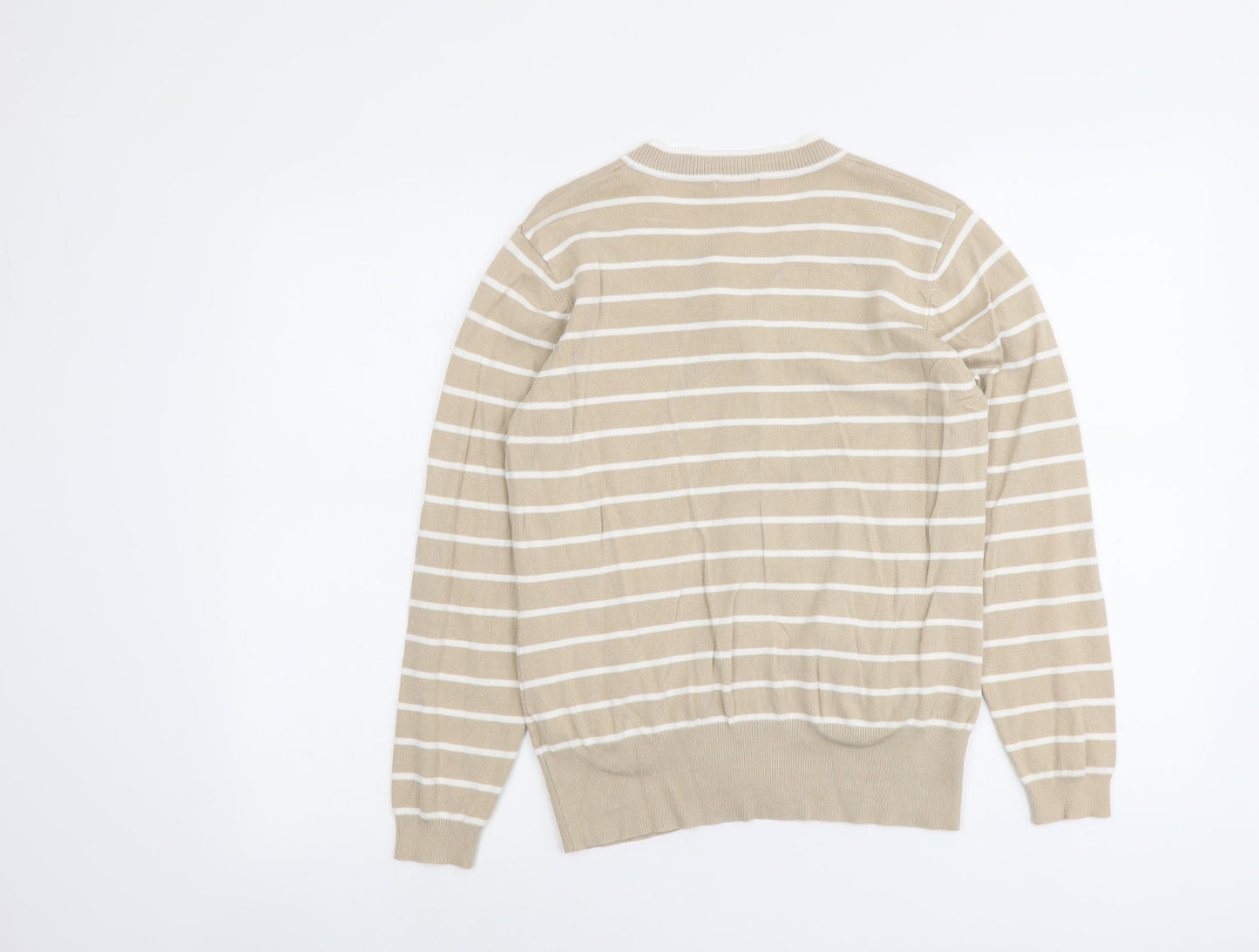 Bonmarché Womens Beige Round Neck Striped Viscose Cardigan Jumper Size S
