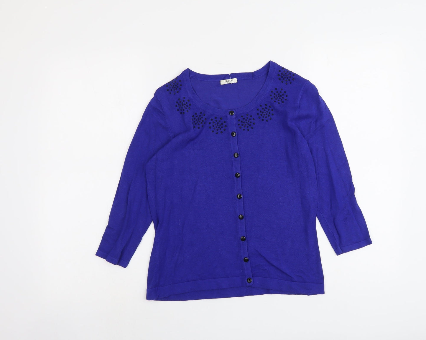 Precis Womens Blue Boat Neck Viscose Cardigan Jumper Size S - Embellished Neckline