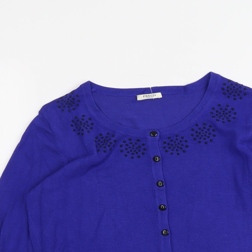 Precis Womens Blue Boat Neck Viscose Cardigan Jumper Size S - Embellished Neckline