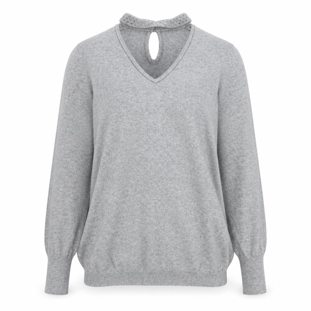 Zuppe Womens Grey V-Neck Polyamide Pullover Jumper Size S