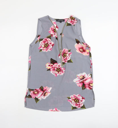 Cameo Rose Womens Grey Floral Polyester Basic Tank Size 8 V-Neck