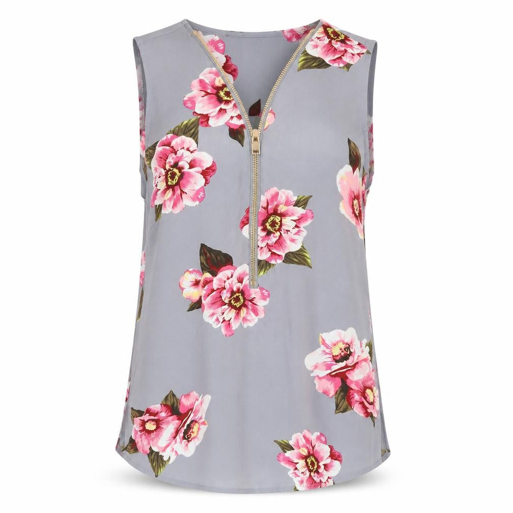 Cameo Rose Womens Grey Floral Polyester Basic Tank Size 8 V-Neck