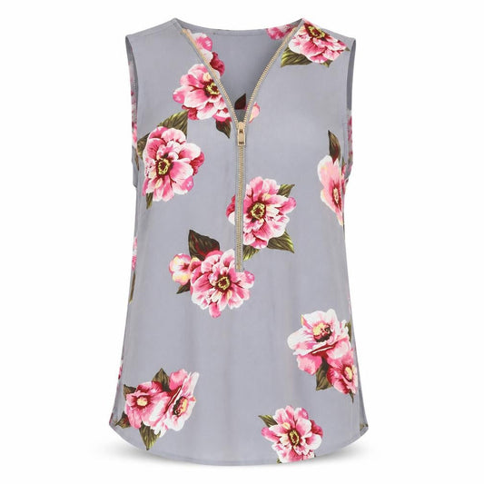 Cameo Rose Womens Grey Floral Polyester Basic Tank Size 8 V-Neck