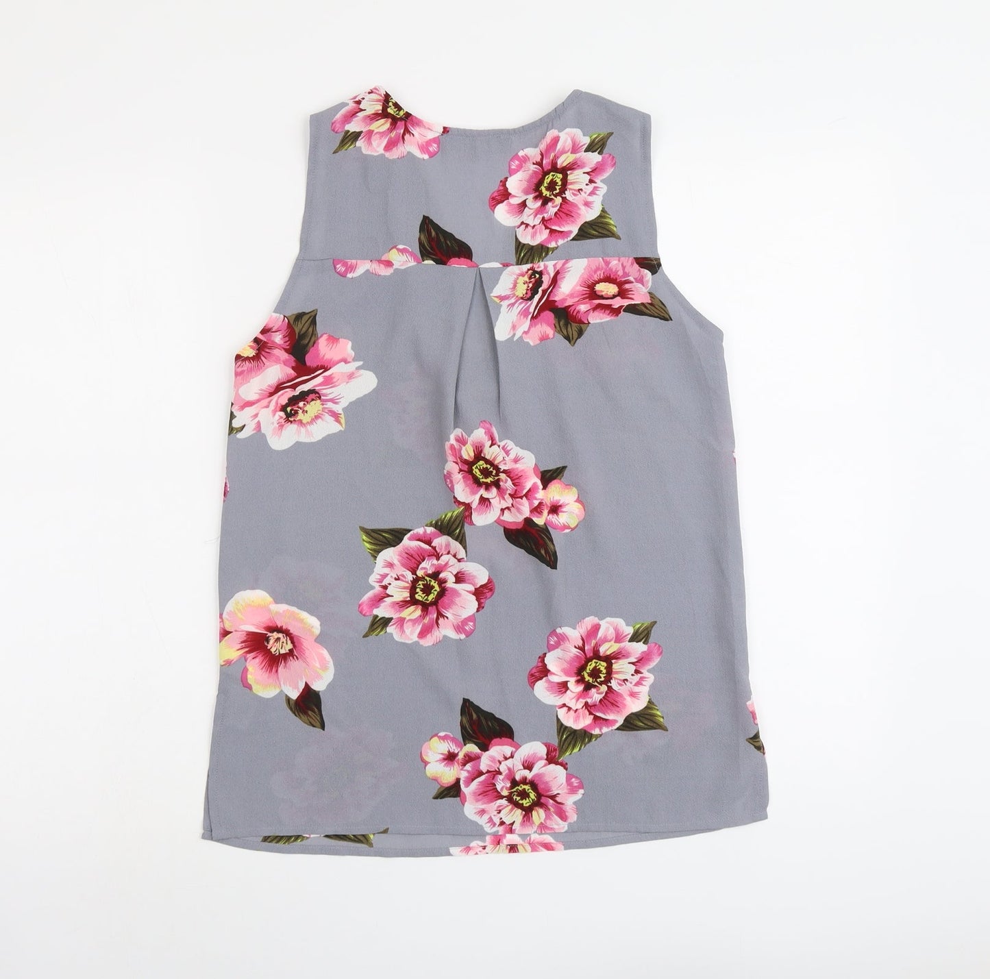 Cameo Rose Womens Grey Floral Polyester Basic Tank Size 8 V-Neck