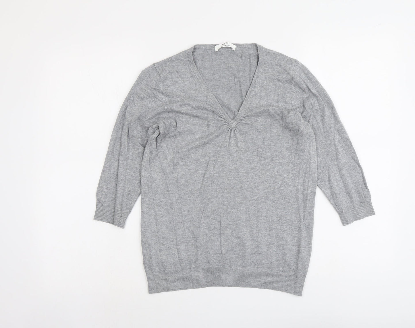 Marks and Spencer Womens Grey V-Neck Viscose Pullover Jumper Size 12