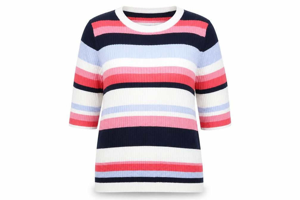 Marks & Spencer Womens Multicoloured Round Neck Striped Viscose Pullover Jumper Size 16