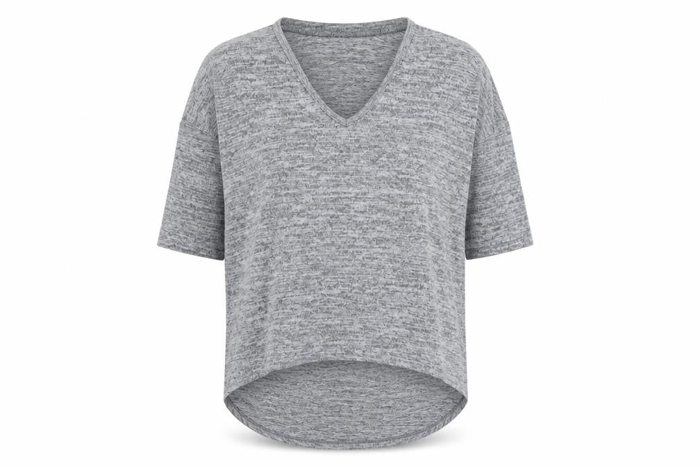 New Look Womens Grey Geometric Polyester Basic T-Shirt Size S V-Neck