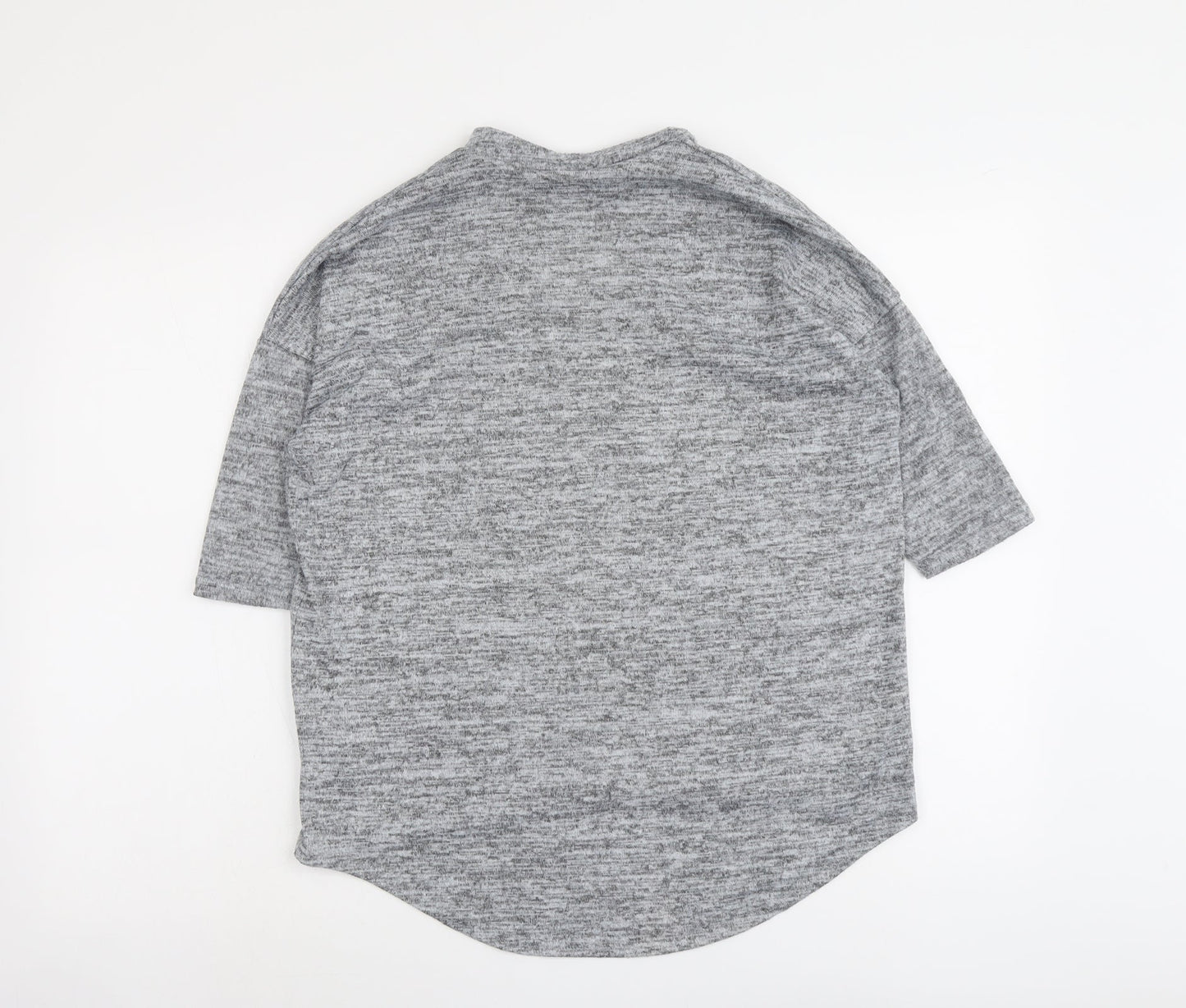 New Look Womens Grey Geometric Polyester Basic T-Shirt Size S V-Neck