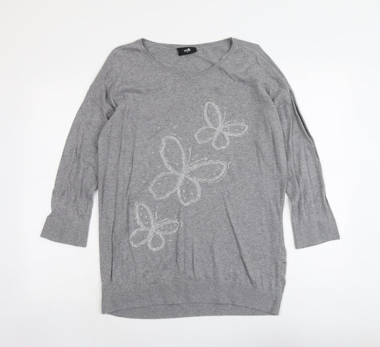 Wallis Womens Grey Boat Neck Cotton Pullover Jumper Size M - Butterfly