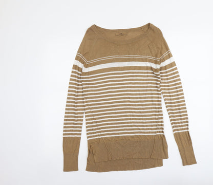 Next Womens Beige Boat Neck Striped Acrylic Pullover Jumper Size 10