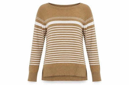 Next Womens Beige Boat Neck Striped Acrylic Pullover Jumper Size 10