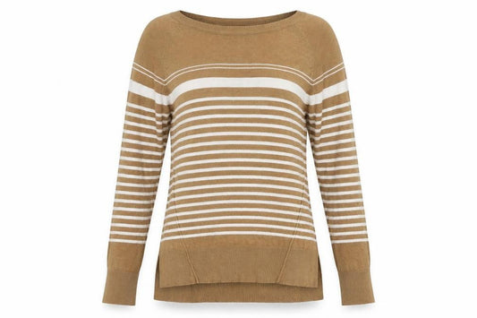 Next Womens Beige Boat Neck Striped Acrylic Pullover Jumper Size 10