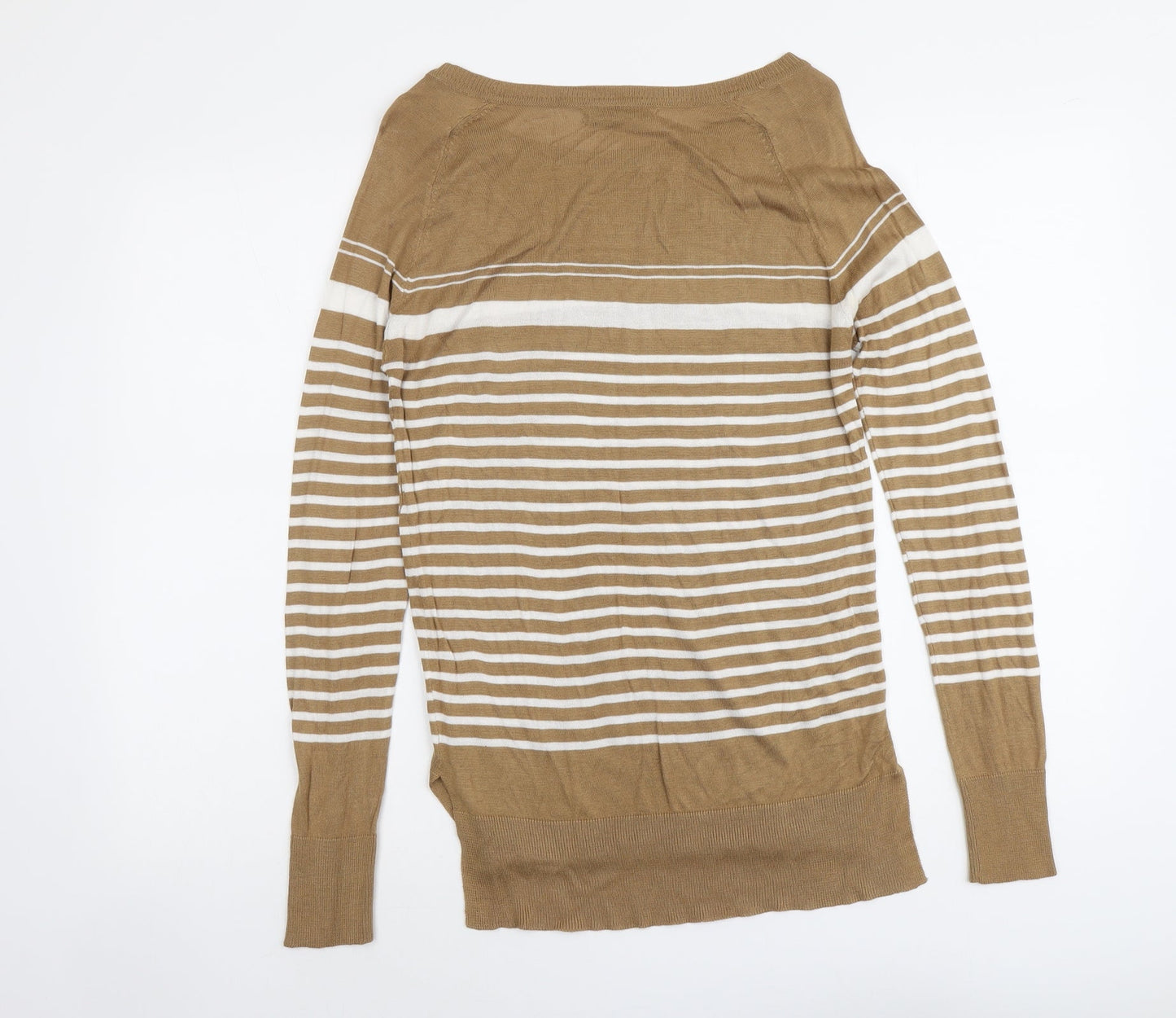 NEXT Womens Beige Boat Neck Striped Acrylic Pullover Jumper Size 10