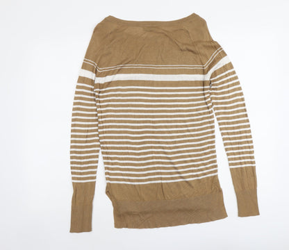 Next Womens Beige Boat Neck Striped Acrylic Pullover Jumper Size 10