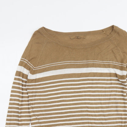 Next Womens Beige Boat Neck Striped Acrylic Pullover Jumper Size 10