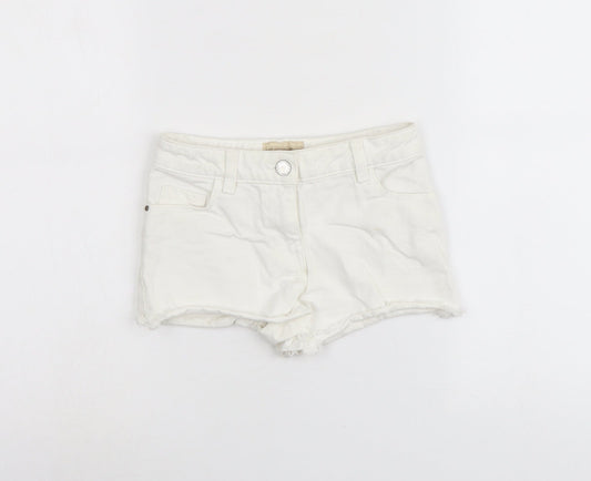NEXT Girls White Cotton Cut-Off Shorts Size 7 Years Regular Buckle