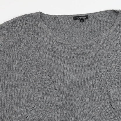 Topshop Womens Grey Scoop Neck Acrylic Pullover Jumper Size 8