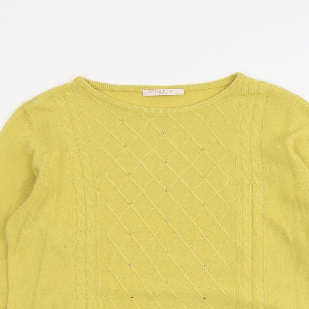 Anna Rose Womens Yellow Round Neck Acrylic Pullover Jumper Size XL