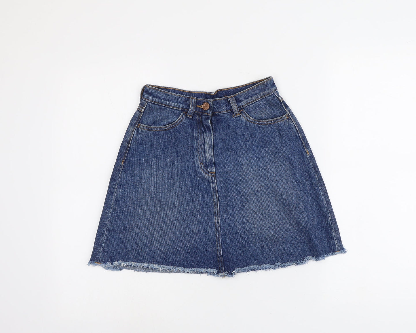Monki Womens Blue Cotton A-Line Skirt Size 6 Button