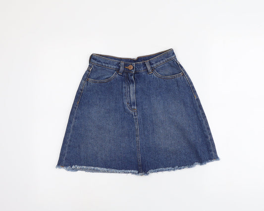 Monki Womens Blue Cotton A-Line Skirt Size 6 Button