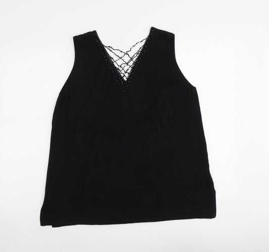 ELVI Womens Black Viscose Basic Tank Size S V-Neck