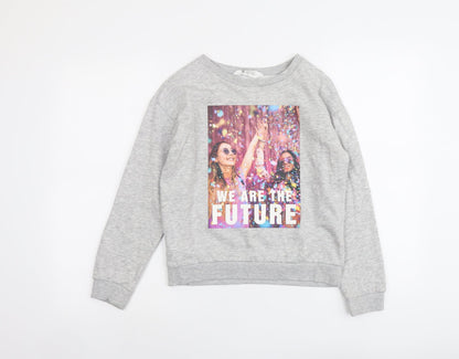 H&M Girls Grey Cotton Pullover Sweatshirt Size 10-11 Years Pullover
