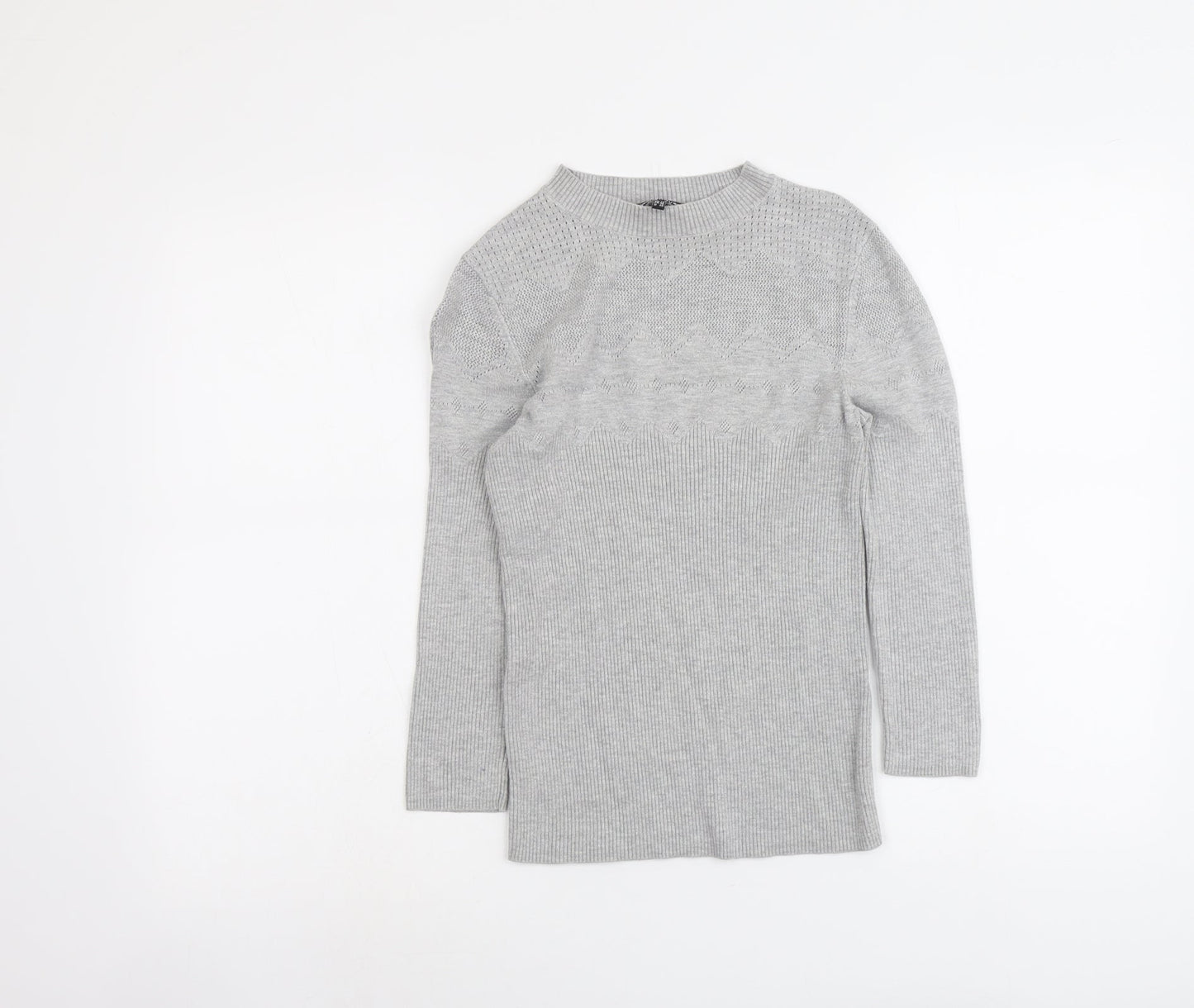 Warehouse Womens Grey Round Neck Acrylic Pullover Jumper Size 12