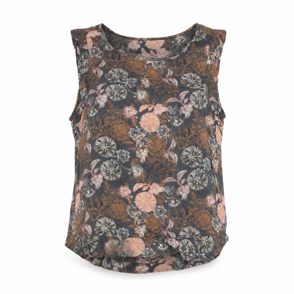 NEXT Womens Grey Floral Cotton Basic Blouse Size 10 Round Neck
