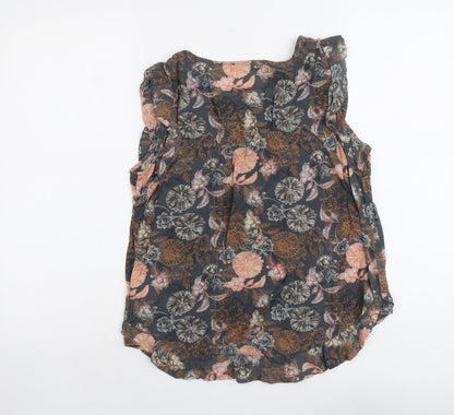 Next Womens Grey Floral Cotton Basic Blouse Size 10 Round Neck