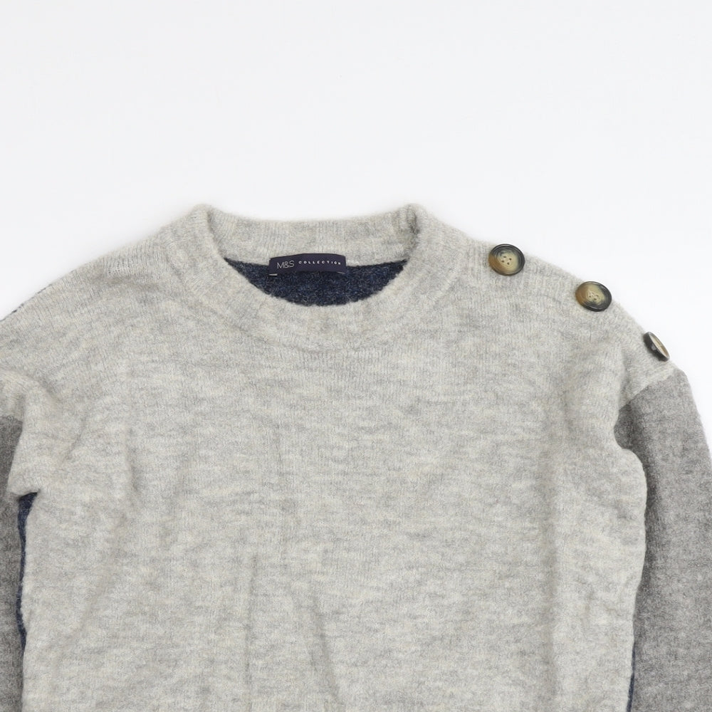 Marks and Spencer Womens Grey Round Neck Acrylic Pullover Jumper Size M