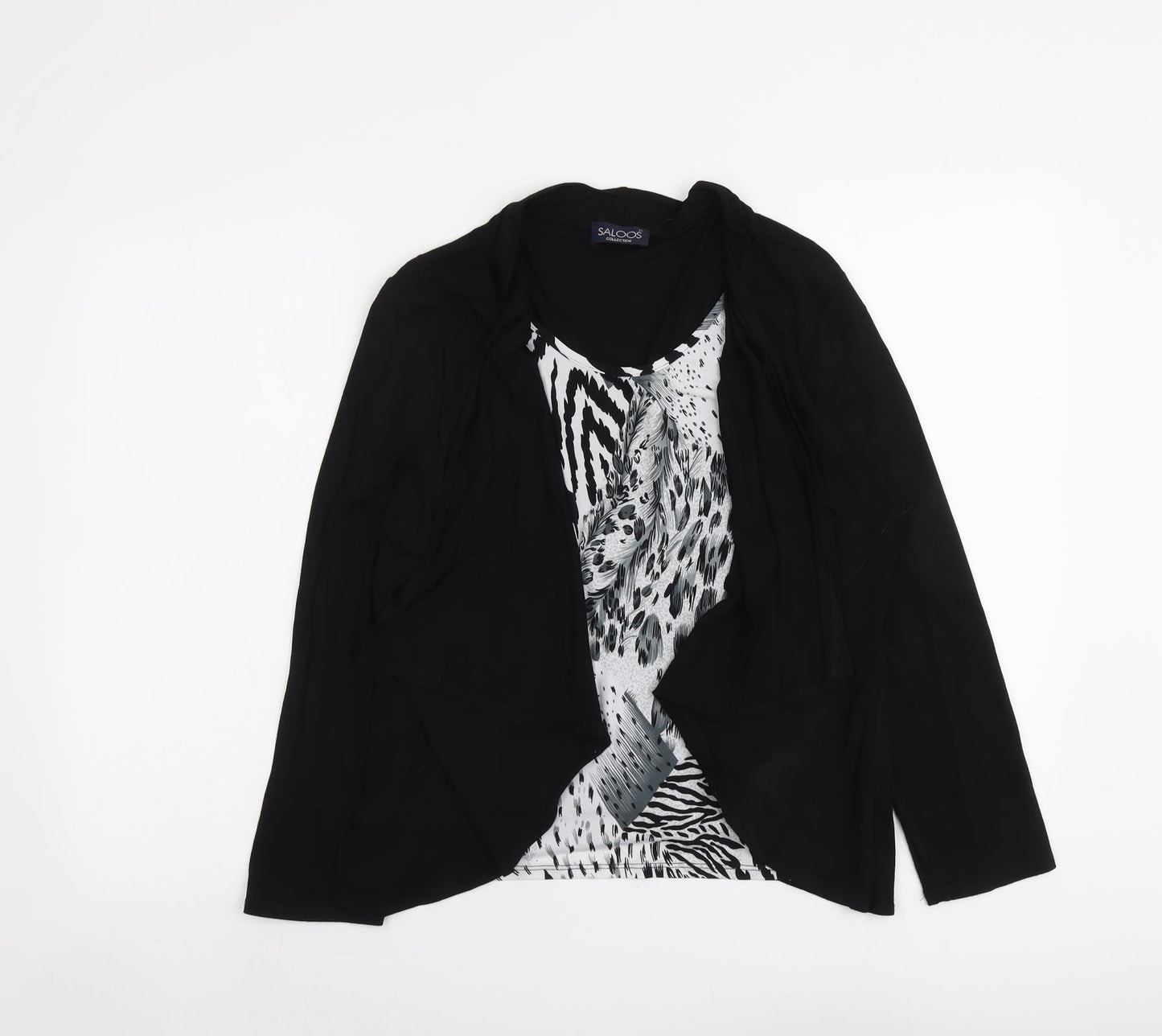 Saloos Womens Black Animal Print Viscose Basic Blouse Size L Round Neck - Twin Set
