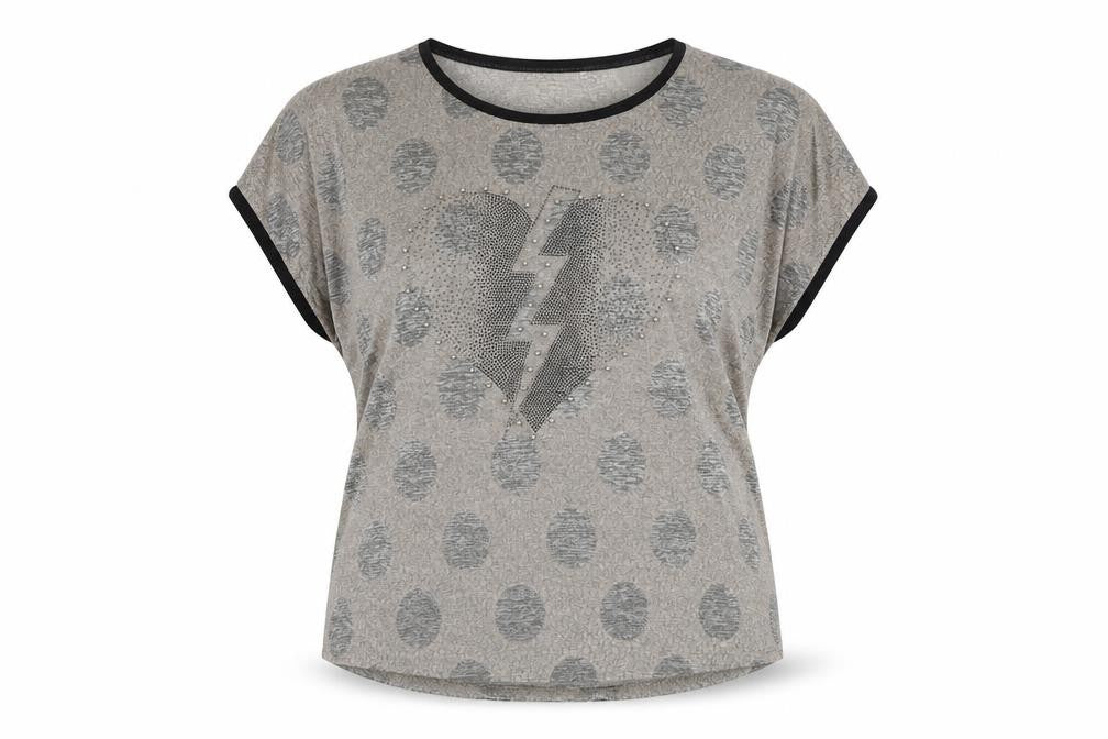 Shannon Womens Beige Polka Dot Polyester Basic T-Shirt Size L Round Neck