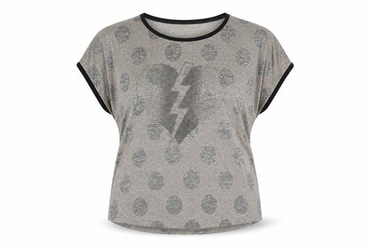Shannon Womens Beige Polka Dot Polyester Basic T-Shirt Size L Round Neck