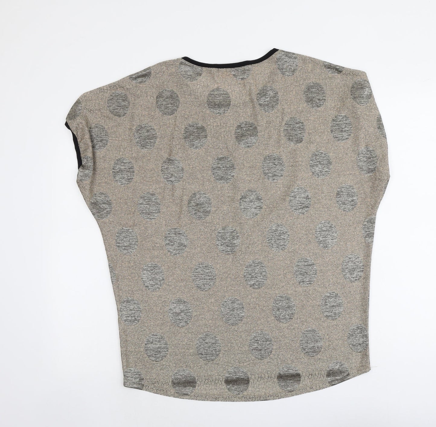 Shannon Womens Beige Polka Dot Polyester Basic T-Shirt Size L Round Neck