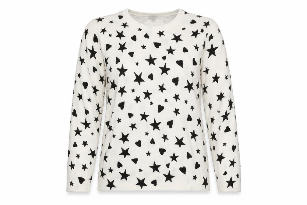 Marks & Spencer Womens Ivory Round Neck Geometric Acrylic Pullover Jumper Size 12 - Star Heart