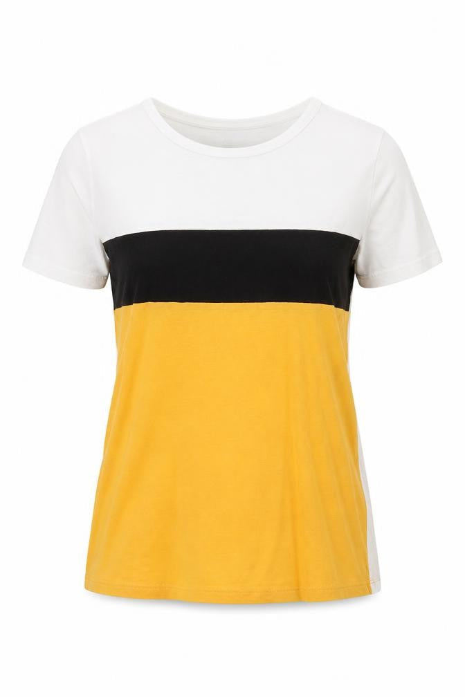 New Look Womens Multicoloured Geometric Cotton Basic T-Shirt Size 6 Round Neck
