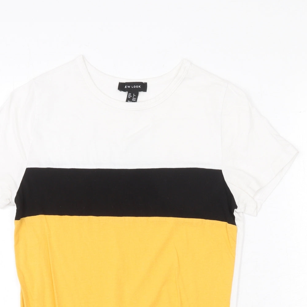 New Look Womens Multicoloured Geometric Cotton Basic T-Shirt Size 6 Round Neck
